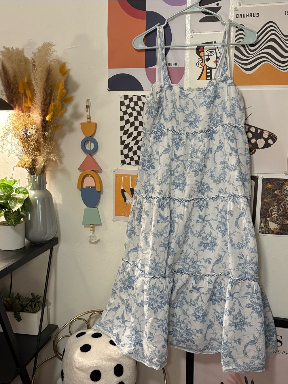 Max Studio Blue & White Toile Tiered Midi Dress XL